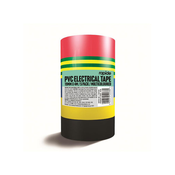 PVC TAPE MIXED COLOURS 19MM x 4M 5PK