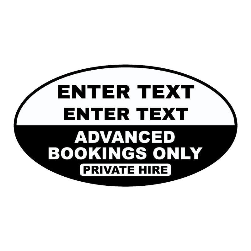 Custom Oval Taxi Door Sign - Advanced Booking Only - Taxi and Private Hire Products By MOGO
