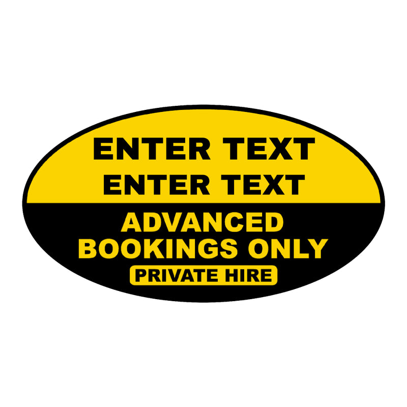 Custom Oval Taxi Door Sign - Advanced Booking Only With Magnetic Backing- Taxi Products By MOGO